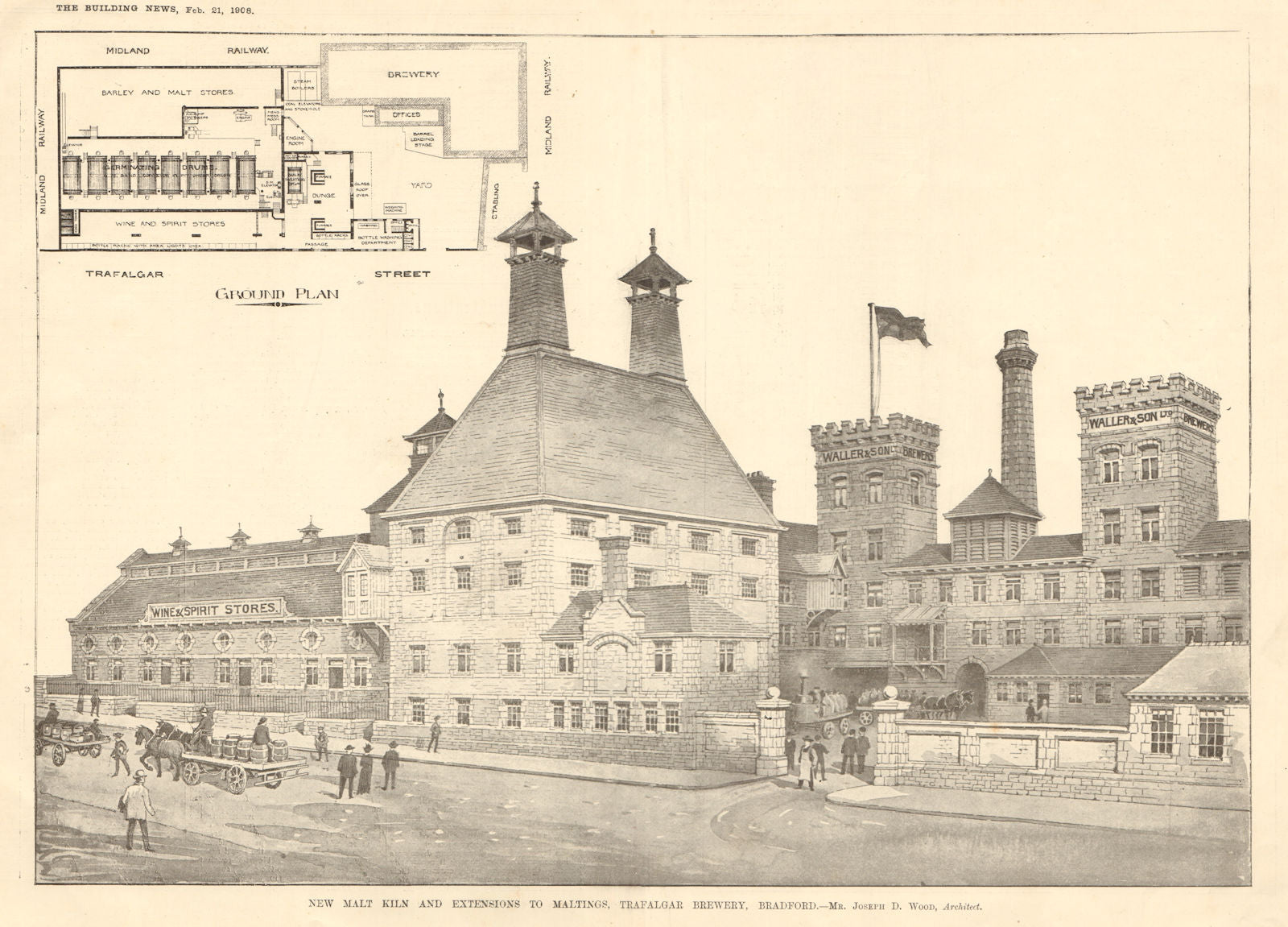 Malt Kiln & Maltings extension, Trafalgar Brewery, Bradford. Joseph Wood 1908